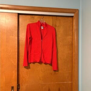 Red Zip-Front Ribbed Cardigan Sweater